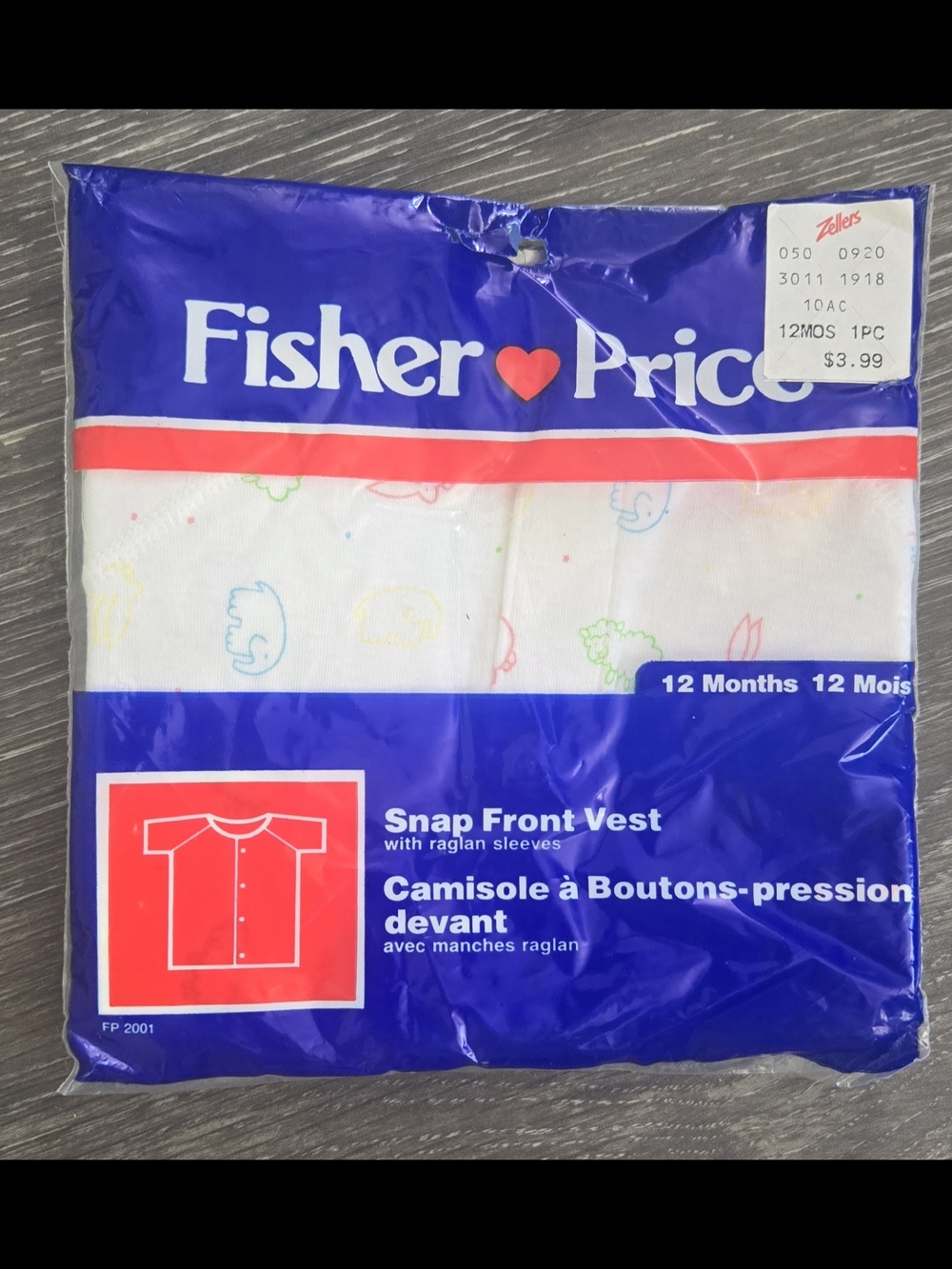 VTG Fisher-Price Deadstock Baby Snap Front Vest 12M NOS Zellers Tag